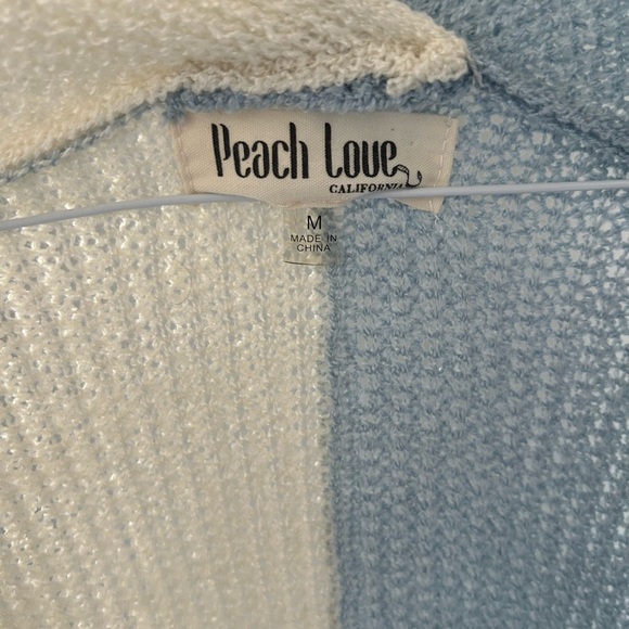 Women's Cream and Blue Open Cardigan Sweater - Picture 3 of 5